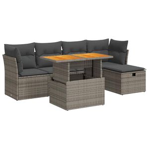 vidaXL 6 Piece Garden Sofa Set with Cushions Grey Poly Rattan Acacia