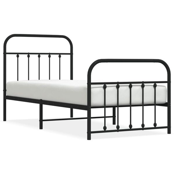 vidaXL Metal Bed Frame without Mattress with Footboard Black 90x190cm