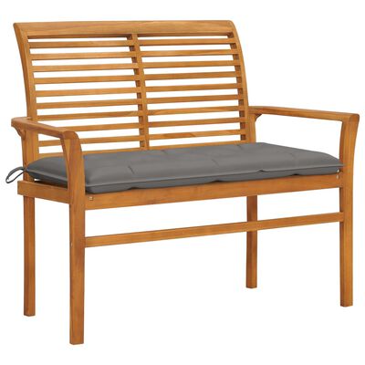 vidaXL Garden Bench with Grey Cushion 112 cm Solid Teak Wood