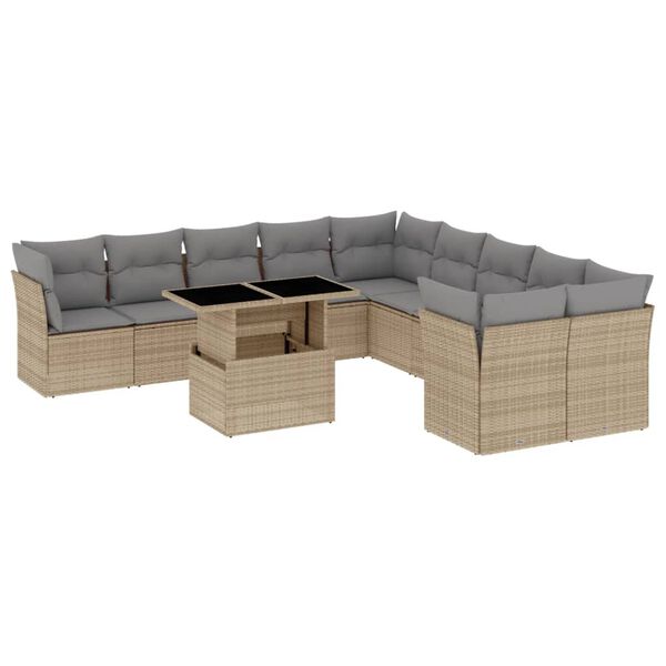 vidaXL 11 Piece Garden Sofa Set with Cushions Beige Poly Rattan
