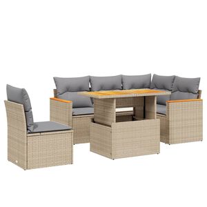 vidaXL 6 Piece Garden Sofa Set with Cushions Beige Poly Rattan