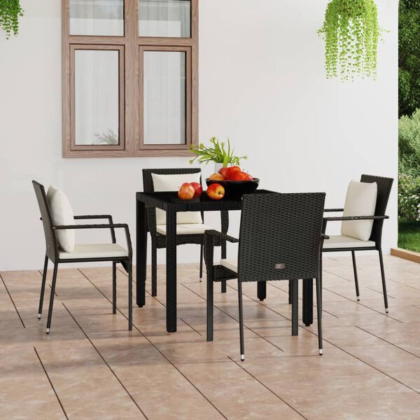 vidaXL Garden Chairs with Cushions 4 pcs Poly Rattan Black