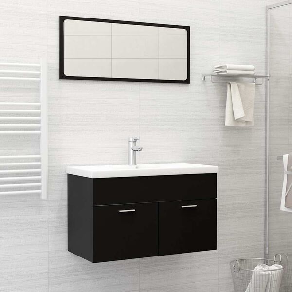 vidaXL 2 Piece Bathroom Furniture Set Black Engineered Wood