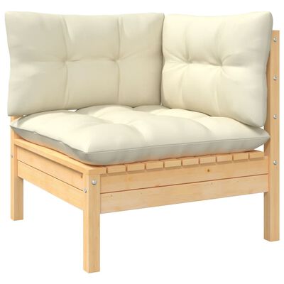 vidaXL 3 Piece Garden Lounge Set with Cream Cushions Solid Wood Pine