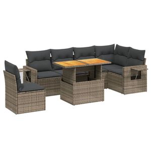 vidaXL 7 Piece Garden Sofa Set with Cushions Grey Poly Rattan