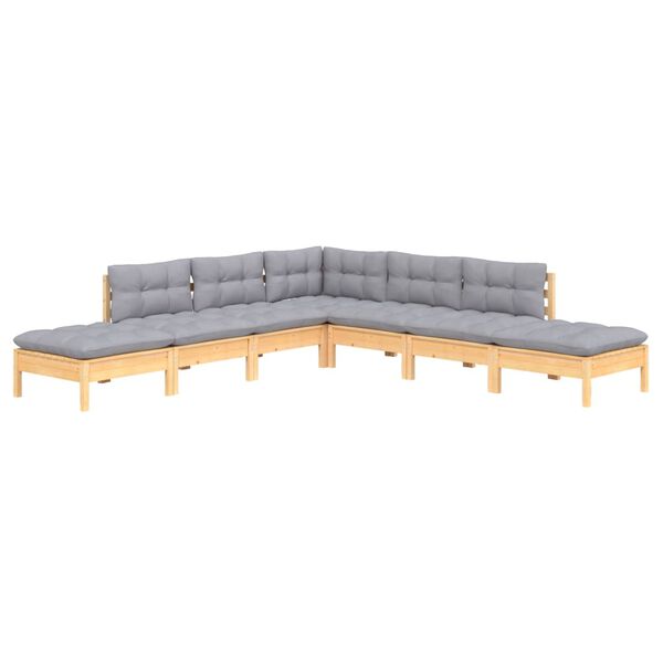vidaXL 7 Piece Garden Lounge Set with Grey Cushions Pinewood
