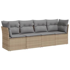 vidaXL 4 Piece Garden Sofa Set with Cushions Beige Poly Rattan