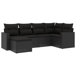 vidaXL 6 Piece Garden Sofa Set with Cushions Black Poly Rattan