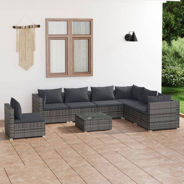 vidaXL 8 Piece Garden Lounge Set with Cushions Poly Rattan Grey
