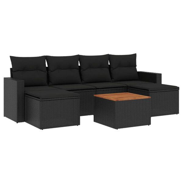 vidaXL 7 Piece Garden Sofa Set with Cushions Black Poly Rattan