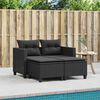 vidaXL Garden Sofa 2-Seater with Stools Black Poly Rattan