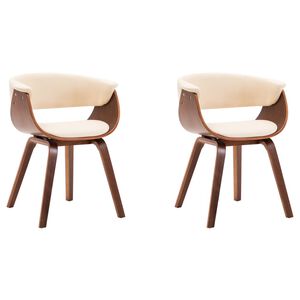 vidaXL Dining Chair | Set of 2 | Cream and Brown | Faux Leather, Bent Wood