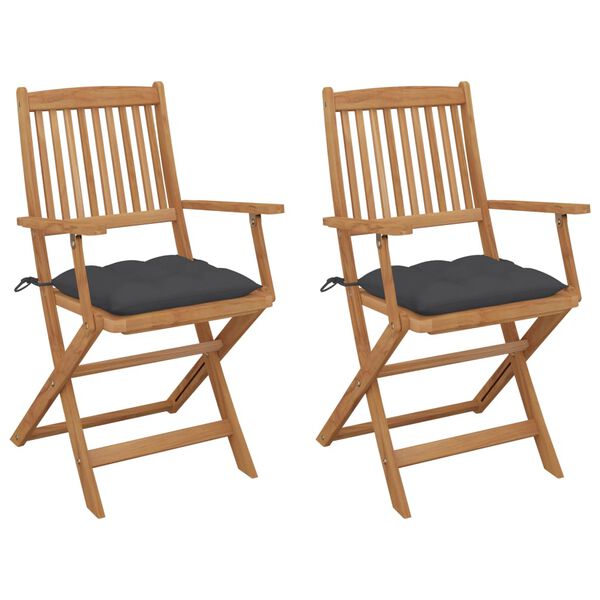 vidaXL Folding Garden Chairs 2 pcs with Cushions Solid Wood Acacia
