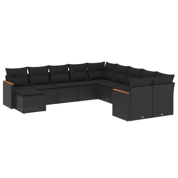 vidaXL 11 Piece Garden Sofa Set with Cushions Black Poly Rattan