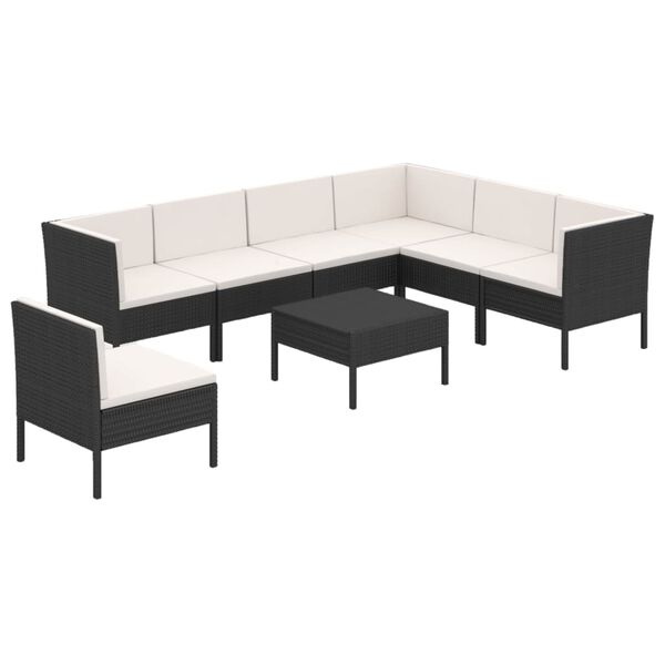 vidaXL 8 Piece Garden Lounge Set with Cushions Poly Rattan Black