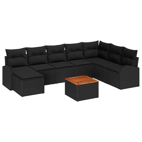 vidaXL Garden Sofa Set with Storage 9 pcs Black Poly Rattan