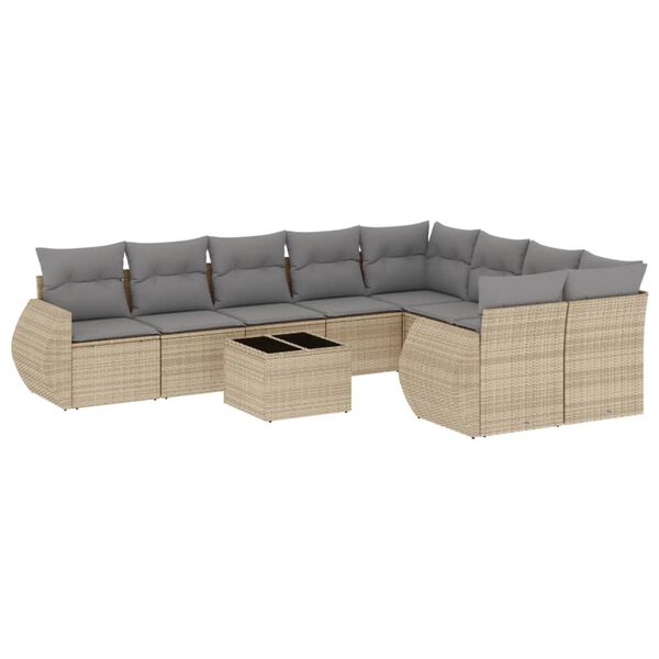 vidaXL 10 Piece Garden Sofa Set with Cushions Beige Poly Rattan