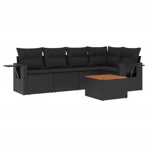 vidaXL 6 Piece Garden Sofa Set with Cushions Black Poly Rattan