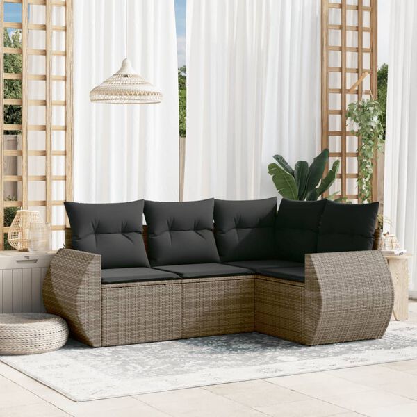 vidaXL 4 Piece Garden Sofa Set with Cushions Grey Poly Rattan