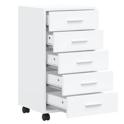 vidaXL Drawer Cabinet with Castors High Gloss White Engineered Wood