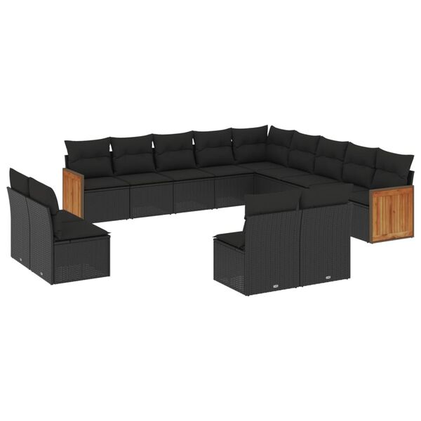 vidaXL 13 Piece Garden Sofa Set with Cushions Black Poly Rattan