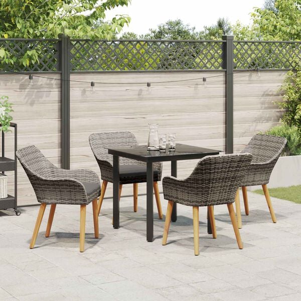 vidaXL Garden Dining Set with Cushion 5 pcs Grey Poly Rattan