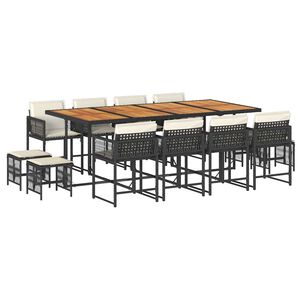 vidaXL 13 Piece Garden Dining Set with Cushions Black Poly Rattan