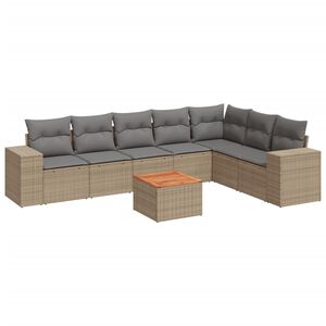 vidaXL 8 Piece Garden Sofa Set with Cushions Beige Poly Rattan