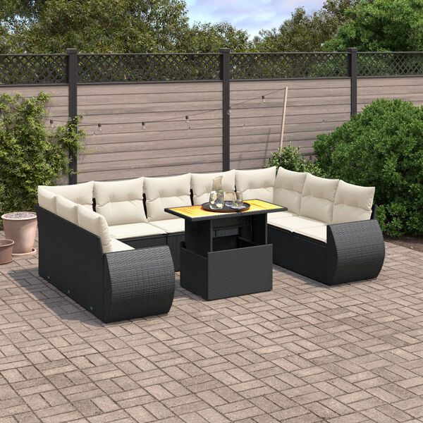 vidaXL 10 Piece Garden Sofa Set with Cushions Black Poly Rattan