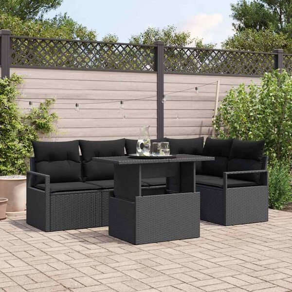 vidaXL Garden Sofa Set with Storage 6 pcs Black Poly rattan