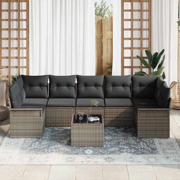 vidaXL Garden Sofa Set with Cushion 8 pcs Grey Poly Rattan