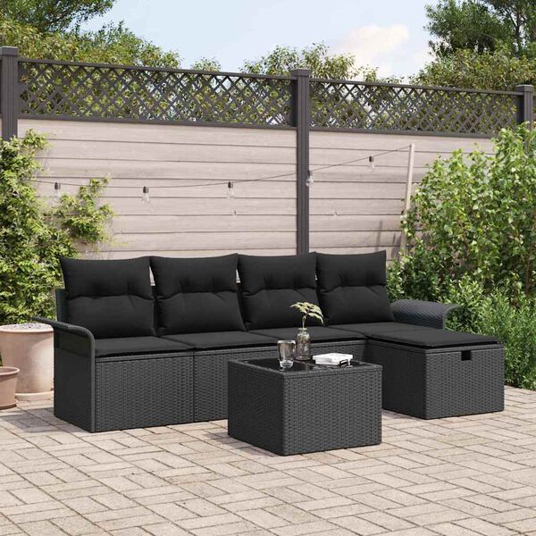 vidaXL Garden Sofa Set with Cushion Manual 6 pcs Black Poly Rattan