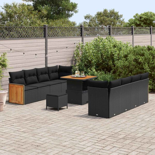 vidaXL Garden Sofa Set with Cushion 12 pcs Black Poly Rattan