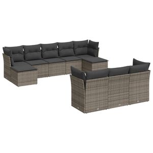 vidaXL 10 Piece Garden Sofa Set with Cushions Grey Poly Rattan