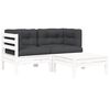 vidaXL 3 Piece Garden Lounge Set with Cushions White Solid Wood Pine