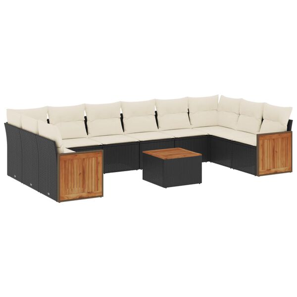 vidaXL 11 Piece Garden Sofa Set with Cushions Black Poly Rattan