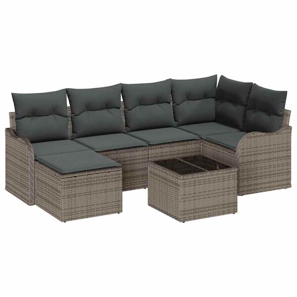 vidaXL Garden Sofa Set with Cushion 7 pcs Grey Poly rattan