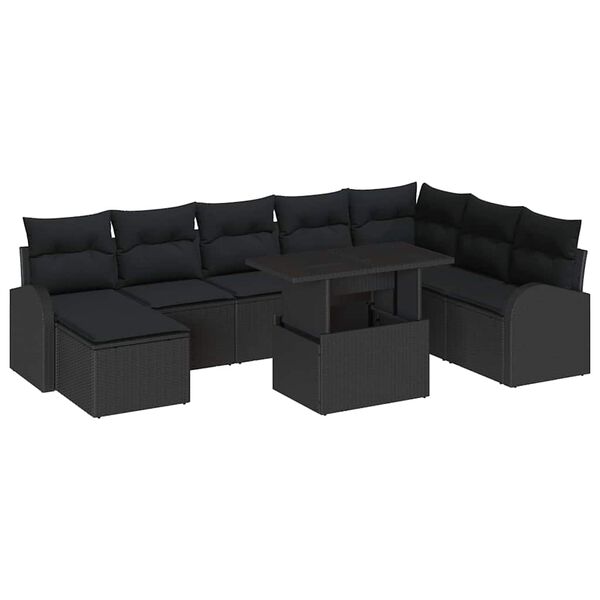 vidaXL Garden Sofa Set with Storage 9 pcs Black Poly rattan