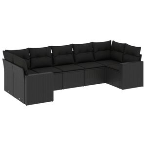 vidaXL 7 Piece Garden Sofa Set with Cushions Black Poly Rattan