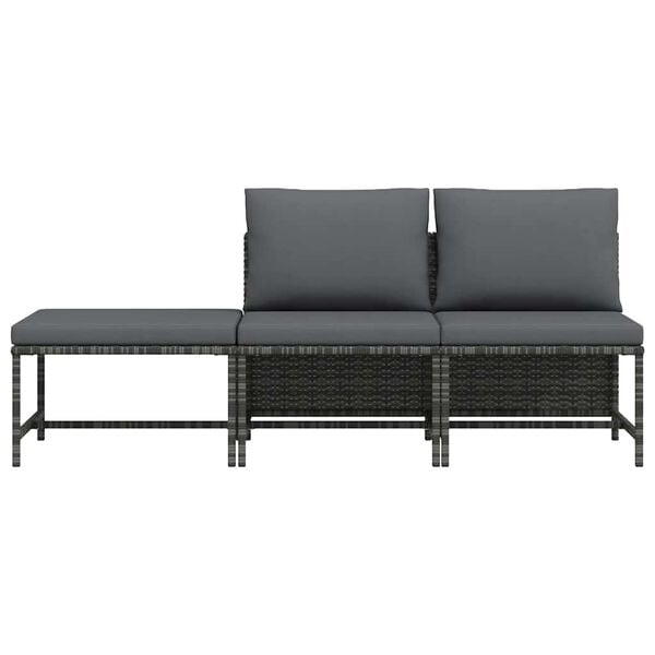 vidaXL 3 Piece Garden Sofa Set with Cushions Grey Poly Rattan