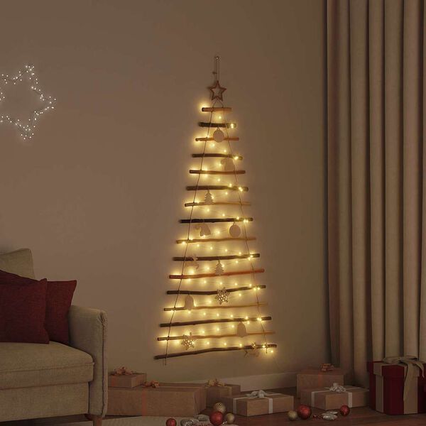 vidaXL Christmas Tree with 80 LEDs Natural 150 cm Solid Ash Wood