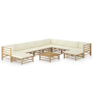 vidaXL 11 Piece Garden Lounge Set with Cream White Cushions Bamboo