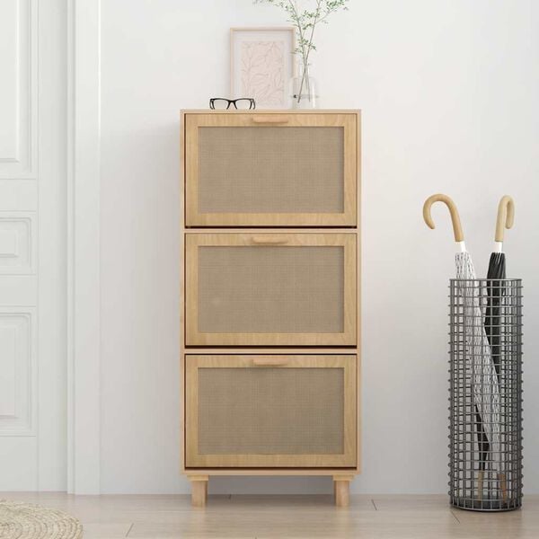vidaXL Shoe Cabinet Brown 52x25x115 cm Engineered Wood&Natural Rattan