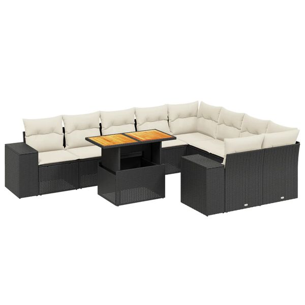 vidaXL 10 Piece Garden Sofa Set with Cushions Black Poly Rattan