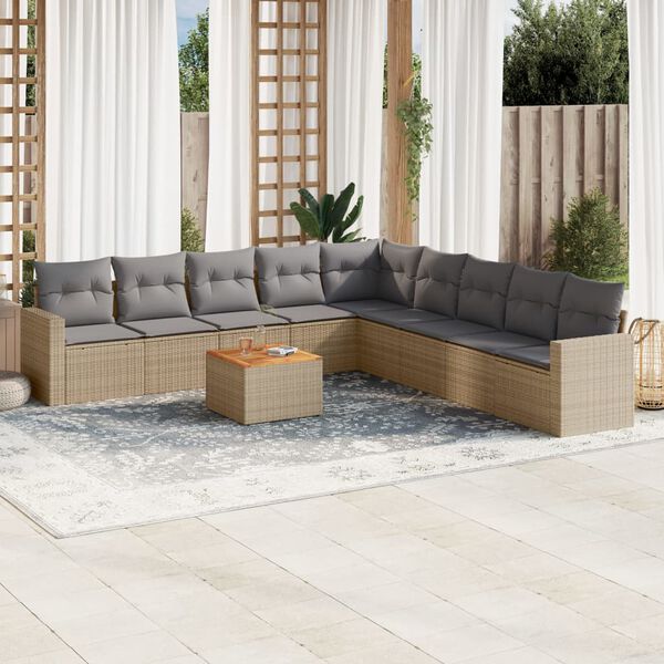 vidaXL 10 Piece Garden Sofa Set with Cushions Beige Poly Rattan