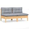 vidaXL 2-Seater Garden Sofa with Grey Cushions Solid Wood Pine