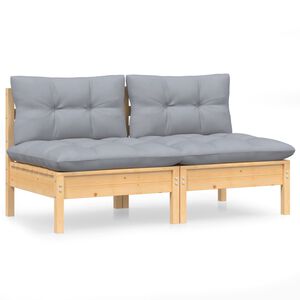 vidaXL 2-Seater Garden Sofa with Grey Cushions Solid Pinewood