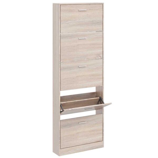vidaXL Oak Look Wooden Shoe Cabinet with 5 Compartments