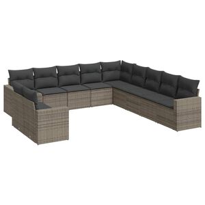 vidaXL 11 Piece Garden Sofa Set with Cushions Grey Poly Rattan