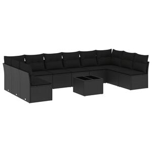 vidaXL 11 Piece Garden Sofa Set with Cushions Black Poly Rattan